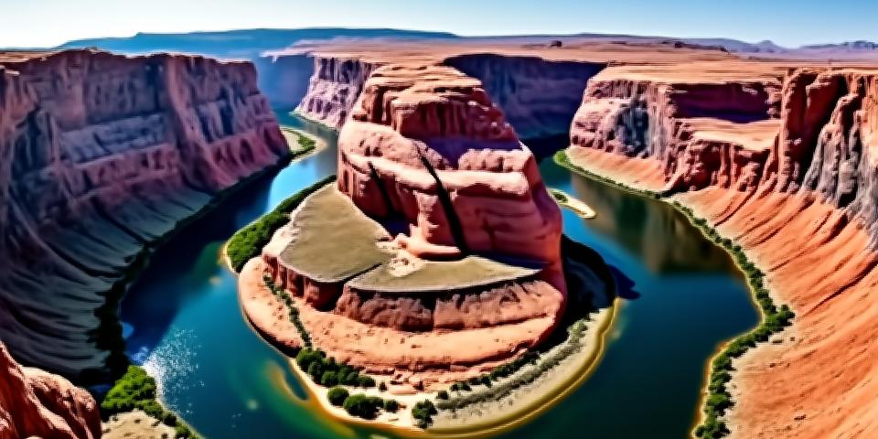 Drone volando sobre un cañón rocoso con un río, vista panorámica