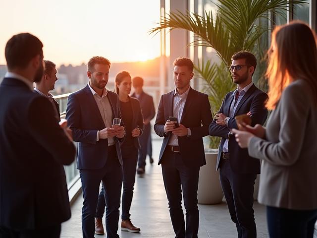 Imágenes de alta calidad de un evento corporativo al aire libre con iluminación profesional.